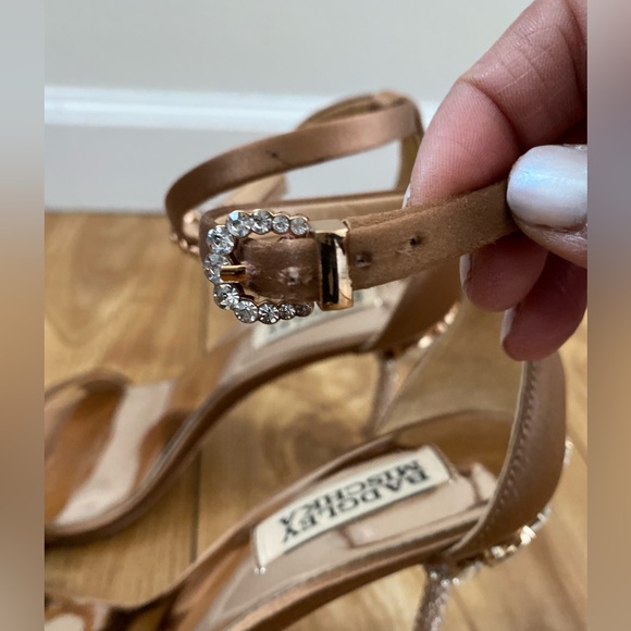 Badgley Mischka Vicia High Heel Sandal Dark Nude Satin Size 6 - Picture 10 of 14